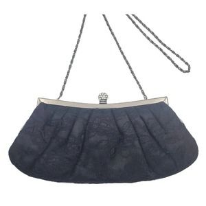 Black Lace Evening Clutch Purse Shoulder Bag Rhinestone Closure Chain Strap